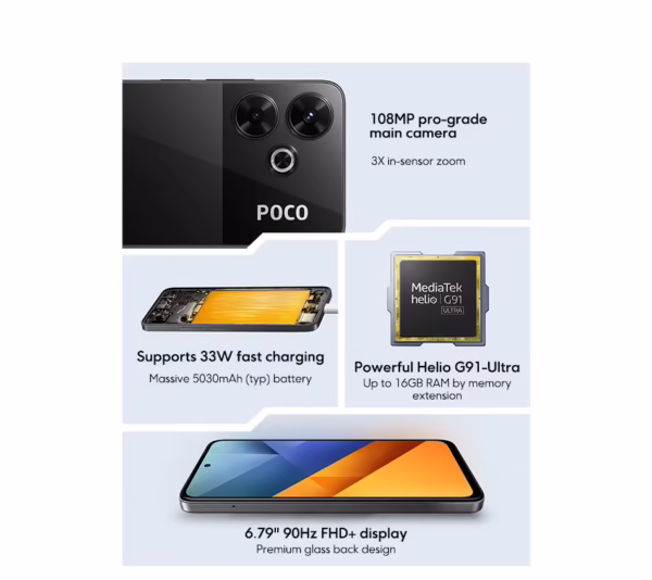 S2c8d997f7052405997d5ccb317a9075bd POCO M6 Smartphone MediaTek Helio G91 Ultra, versión Global, pantalla FHD de 6,79 pulgadas, 90Hz, cámara de 108MP, 33W, carga rápida, NFC
